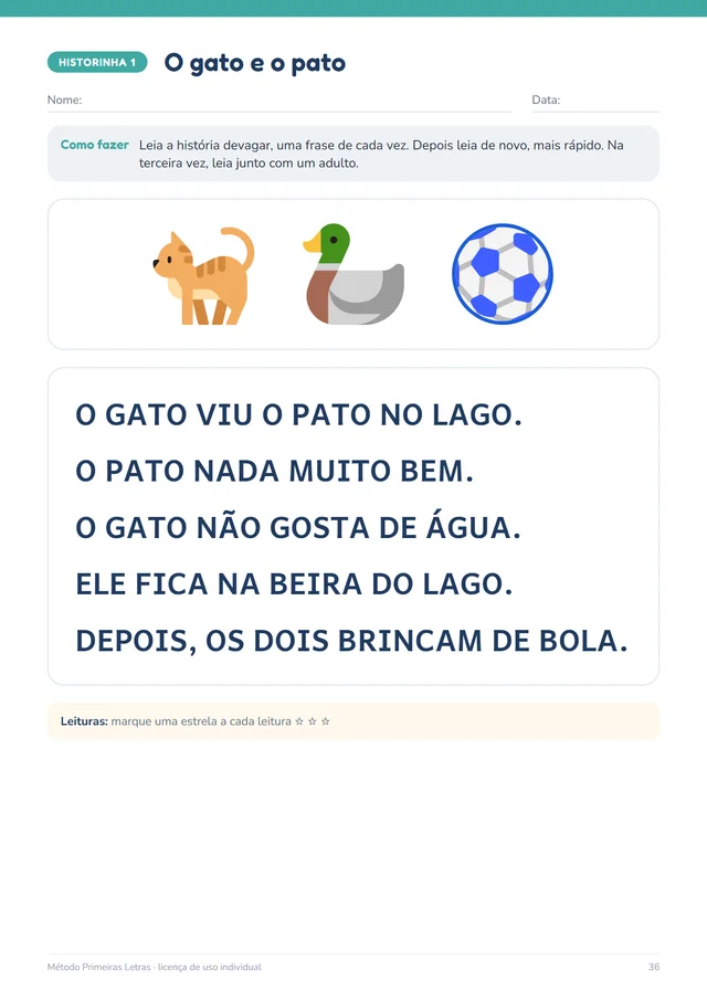 Historinha O gato e o pato